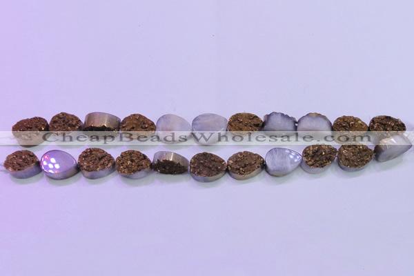 CAG8283 7.5 inches 12*16mm teardrop gold plated druzy agate beads