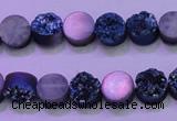 CAG8336 7.5 inches 10mm coin blue plated druzy agate beads