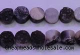 CAG8337 7.5 inches 10mm coin black plated druzy agate beads