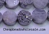 CAG8352 7.5 inches 14mm coin silver plated druzy agate beads