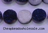 CAG8356 7.5 inches 14mm coin blue plated druzy agate beads