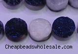 CAG8366 7.5 inches 16mm coin blue plated druzy agate beads