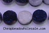 CAG8376 7.5 inches 18mm coin blue plated druzy agate beads