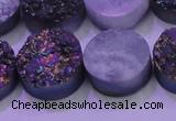 CAG8384 7.5 inches 20mm coin rainbow plated druzy agate beads