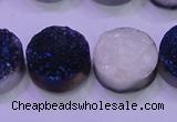 CAG8386 7.5 inches 20mm coin blue plated druzy agate beads