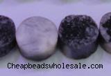 CAG8387 7.5 inches 20mm coin black plated druzy agate beads