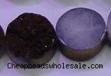 CAG8395 7.5 inches 25mm coin purple plated druzy agate beads