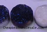 CAG8406 7.5 inches 30mm coin blue plated druzy agate beads