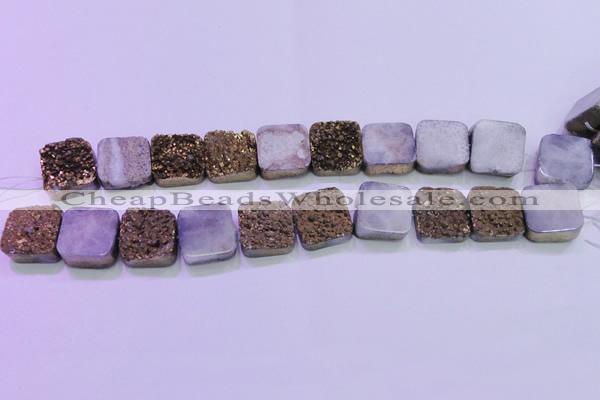 CAG8422 7.5 inches 14*14mm square gold plated druzy agate beads