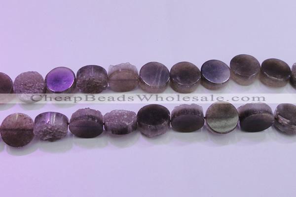 CAG8435 15.5 inches 20mm coin grey druzy agate gemstone beads