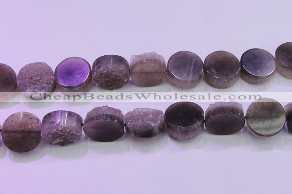 CAG8437 15.5 inches 25mm coin grey druzy agate gemstone beads