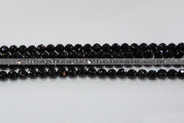 CAG8612 15.5 inches 10mm faceted round black agate gemstone beads