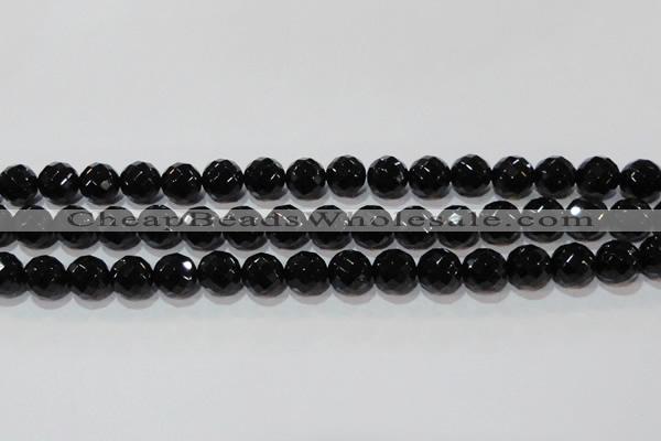 CAG8614 15.5 inches 14mm faceted round black agate gemstone beads