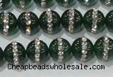 CAG8620 15.5 inches 8mm round green agate with rhinestone beads