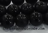 CAG8739 15.5 inches 14mm round matte tibetan agate gemstone beads