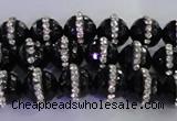 CAG8856 15.5 inches 8mm faceted round agate with rhinestone beads