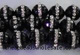 CAG8857 15.5 inches 10mm faceted round agate with rhinestone beads