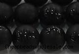 CAG8921 15.5 inches 10mm round matte black agate beads wholesale