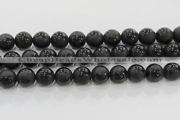 CAG8928 15.5 inches 12mm round matte black agate beads wholesale