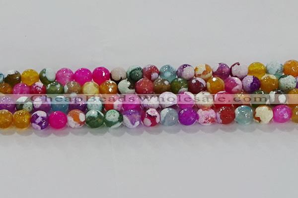 CAG8988 15.5 inches 8mm faceted round fire crackle agate beads