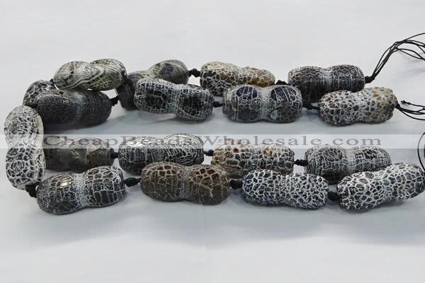 CAG9072 15.5 inches 16*40mm peanut-shaped fire crackle agate beads