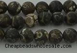 CAG9381 15.5 inches 6mm round matte turritella agate beads