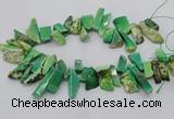 CAG9725 Top drilled 8*20mm - 12*40mm freeform grass agate beads