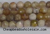 CAG9852 15.5 inches 4mm faceted round ocean fossil agate beads