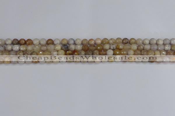 CAG9852 15.5 inches 4mm faceted round ocean fossil agate beads