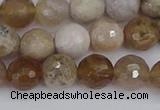 CAG9854 15.5 inches 8mm faceted round ocean fossil agate beads