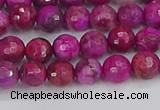 CAG9875 15.5 inches 4mm faceted round fuchsia crazy lace agate beads