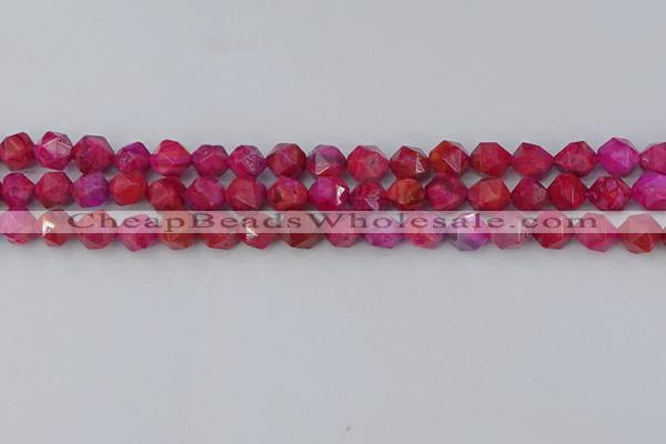 CAG9952 15.5 inches 8mm faceted nuggets fuchsia crazy lace agate beads