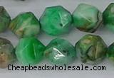 CAG9966 15.5 inches 12mm faceted nuggets green crazy lace agate beads