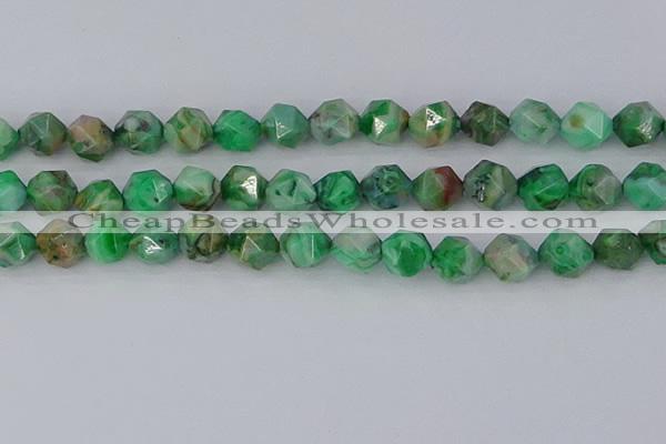 CAG9966 15.5 inches 12mm faceted nuggets green crazy lace agate beads