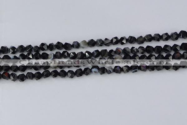 CAG9981 15.5 inches 6mm faceted nuggets black line agate beads