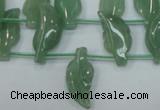 CAJ89 Top-drilled 10*20mm carved leaf green aventurine beads wholesale