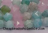 CAM1442 15.5 inches 8mm faceted nuggets amazonite & rose quartz beads