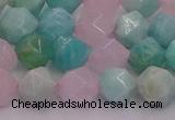 CAM1443 15.5 inches 10mm faceted nuggets amazonite & rose quartz beads