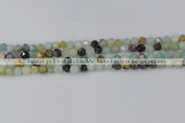 CAM1466 15.5 inches 6mm faceted nuggets black amazonite beads