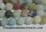 CAM1487 15.5 inches 6mm faceted nuggets matte black amazonite beads