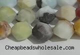 CAM1489 15.5 inches 10mm faceted nuggets matte black amazonite beads