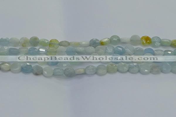 CAQ568 15.5 inches 7mm faceted coin natural aquamarine beads