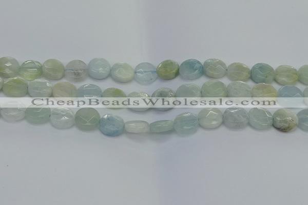 CAQ569 15.5 inches 9mm faceted coin natural aquamarine beads