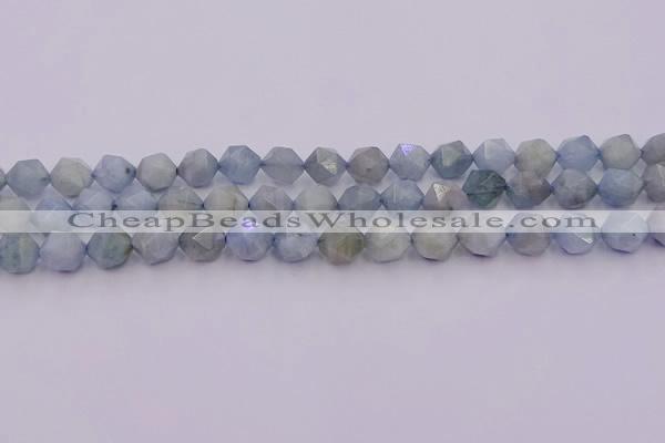 CAQ792 15.5 inches 10mm faceted nuggets aquamarine gemstone beads