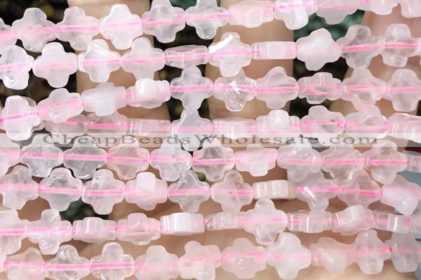 CARV21 15 inches 8mm carved flower rose quartz gemstone beads