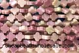 CARV34 15 inches 8mm carved flower pink wooden jasper beads