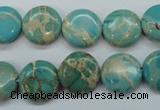 CAT84 15.5 inches 14mm flat round dyed natural aqua terra jasper beads