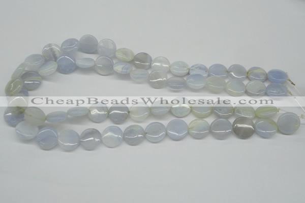 CBC33 15.5 inches 14mm flat round blue chalcedony beads wholesale