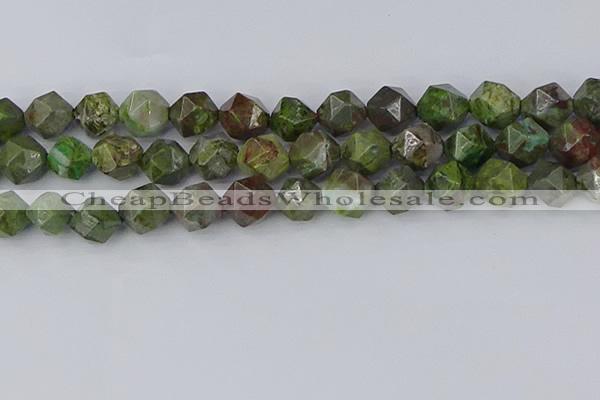 CBG111 15.5 inches 12mm faceted nuggets bronze green gemstone beads