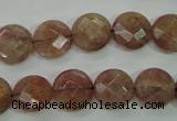 CBQ242 15.5 inches 12mm faceted coin strawberry quartz beads